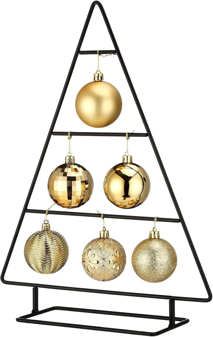 Ornament Display Stand Metal Xmas Christmas Tabletop Ornament Christmas Tree Shaped Display Stand Holder Farmhouse Xmas Tree for Balls Decorations Hanging Gift(Black,16 Inch)