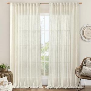LAMIT Extra Wide Linen Curtain for Bedroom,Natural Light Filtering Faux Linen Textured Panel Semi Sheer Back Tab and Rod Pocket Boho Drapes for Living Room, 1 Panel, 70 x 84 Inch