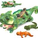 5Pcs Giant Lizard Plush, 27" Mother Iguana Stuffed Animal with 4 Baby Lizard Plushies, Bearded Dragon Plush Toy for Kids Boys Girls, Stuffed Chameleon for Christmas Birthday Gift