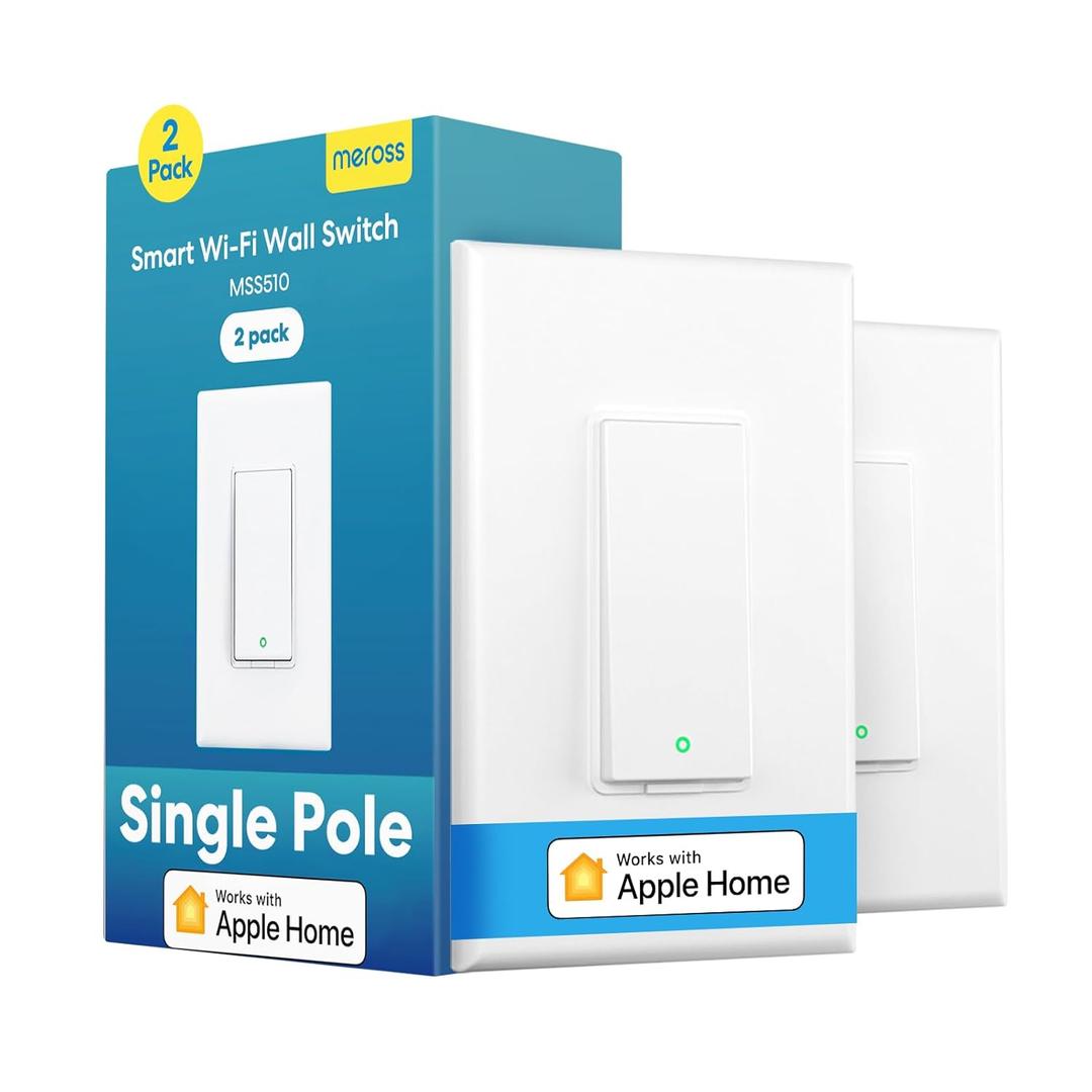 Meross Smart Light Switch Supports Apple HomeKit, Siri, Alexa, Google Assistant & SmartThings, 2.4Ghz WiFi Light Switch, Neutral Wire Required, Single Pole, Remote Control Schedule, 2 Pack