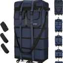 130L Expandable Luggage, 40 Inch Suitcase with Wheels, Collapsible Luggage with Wheels, Rolling Duffle Bag with wheels,Foldable Suitcase with2Handle Wrap 2Fixing Straps 1Shoulder Strap (Blue), Large