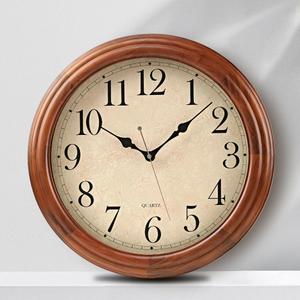 ZELVON amusediy 16-Inch Wood Wall Clock with Large Numbers, Retro Round Brown Clock Wall, Silent Non-Ticking for Living Room, Kitchen Wall Clocks