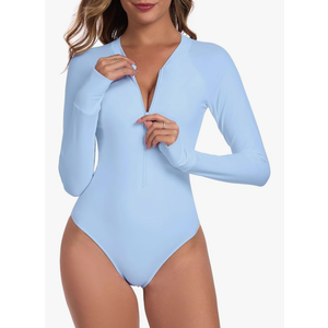 RELLECIGA Women's One Piece Swimsuits Long Sleeve Rash Guard UV Protection Surfing Swimsuit Bathing Suit L