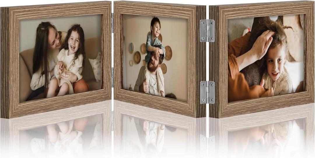 decorUhome Triple 6x4 Picture Frame Horizontal, Engineered Wood Trifold Photo Frame with Plexiglass for Tabletop Display, 6x4, Oak