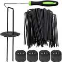 Bakulyor 100pcs Black Landscape Staples + 100pcs Buffer Washer, 6 Inch 11 Gauge Garden Stakes Staples, U Shaped Galvanized Lawn Pins Heavy Duty Yard Ground Pin for Weed Barrier Sod Fabric Decorations