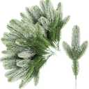 Pack of 24 Snowy Pine Tree Picks Christmas Greenery Sprays 10 Inch Artificial Pine Needles Branches Winter Fake Frosted Pine Stems Twigs for DIY Crafts Wreath Holiday Arrangement Centerpiece Decor