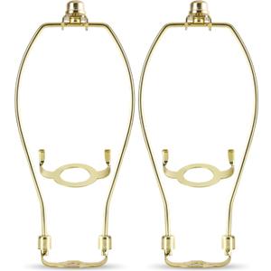 GO&SO 2 Pack Polished Brass Lamp Harp Kit 8 inch with E26 UNO Light Base Set, Detachable Lamp Shade Adapter for Table & Floor Lamps, Heavy Duty Bracket DIY Light Fitting with Standard Saddle & Finial
