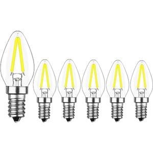 2W E12 C7 Candelabra LED Bulbs(6 Pack) 15W Enquivalent E12 Base LED Filament 2W Bulb 120V Dimmable 6000K Daylight White Clear Glass C7 Mini Candle Torpedo Shape for Night Light (White)