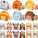12 Pcs Safari Jungle Themed Favors Boxes with 12 Pcs Mini Plush Set Safari Treat Boxes Foldable Gift Stuffed Animal for Birthday Party Supplies Decoration