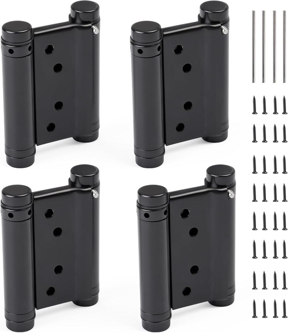 3" Double Action Spring Hinges, Self Closing Door Hinges for Saloon Cafe Pub Swinging Doors, 201 Stainless Steel, Including Pins and Screws, 4-Pack
