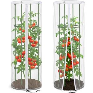 2 Pcs Garden Bird Netting Cover for Round Tomato Cage, 59" x 18" Tomato Trellis Insect Barrier Protection Mesh, Plant Cage Garden Net Cover with Zipper for Vertical Climbing Plants Vegetables Fruits