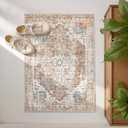 jinchan Area Rug 2x3 Entryway Rug Washable Doormat Vintage Retro Indoor Distressed Door Mat Accent Floor Cover Lightweight Non Slip Low Pile Carpet for Bathroom Kitchen Living Room Bedroom Brick Red