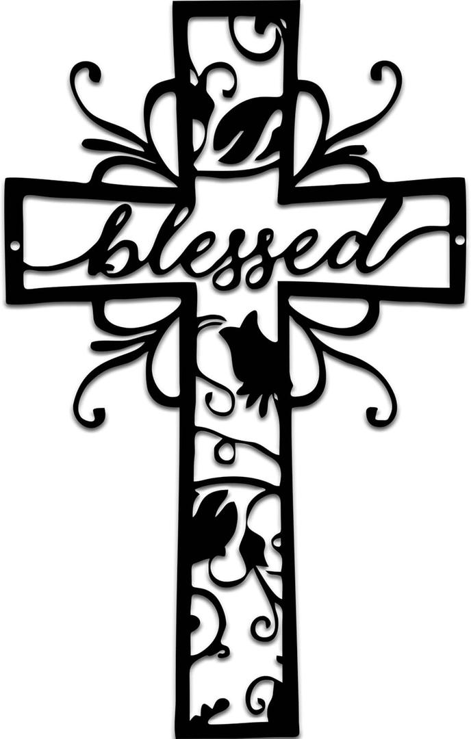 Rajukit Christian Wall Crosses for Home Decor-Premium Metal Cross Wall Decor,Elegant Spiritual Cross for Wall with Timeless Design-Blessed