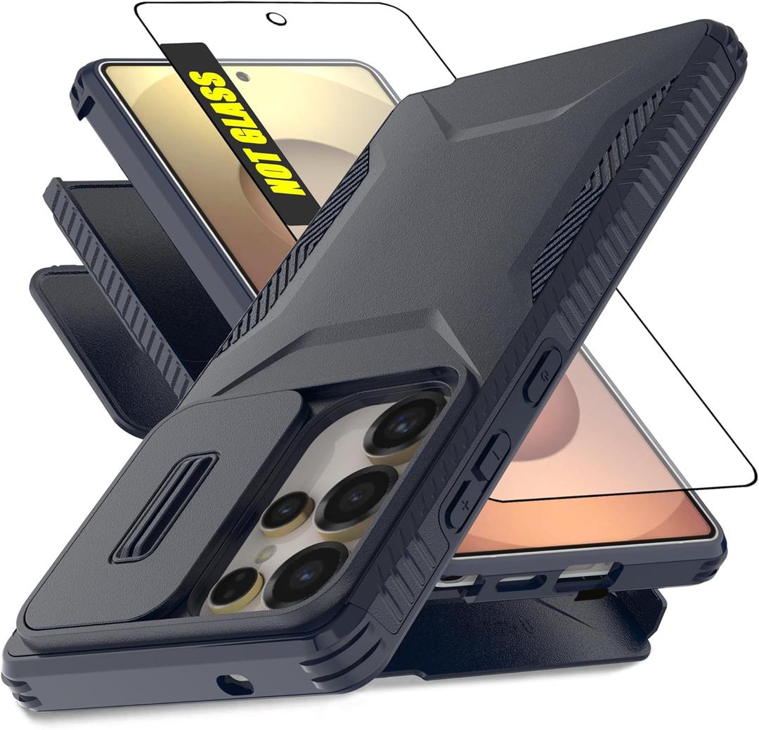 AWZHYDT for Samsung Galaxy S25 Ultra Case, with 1 HD Screen Protector & Slide Camera Cover [Military-Grade] Phone Case Heavy Duty Rugged Shockproof Protective Cover for Galaxy S25 Ultra (Blue)