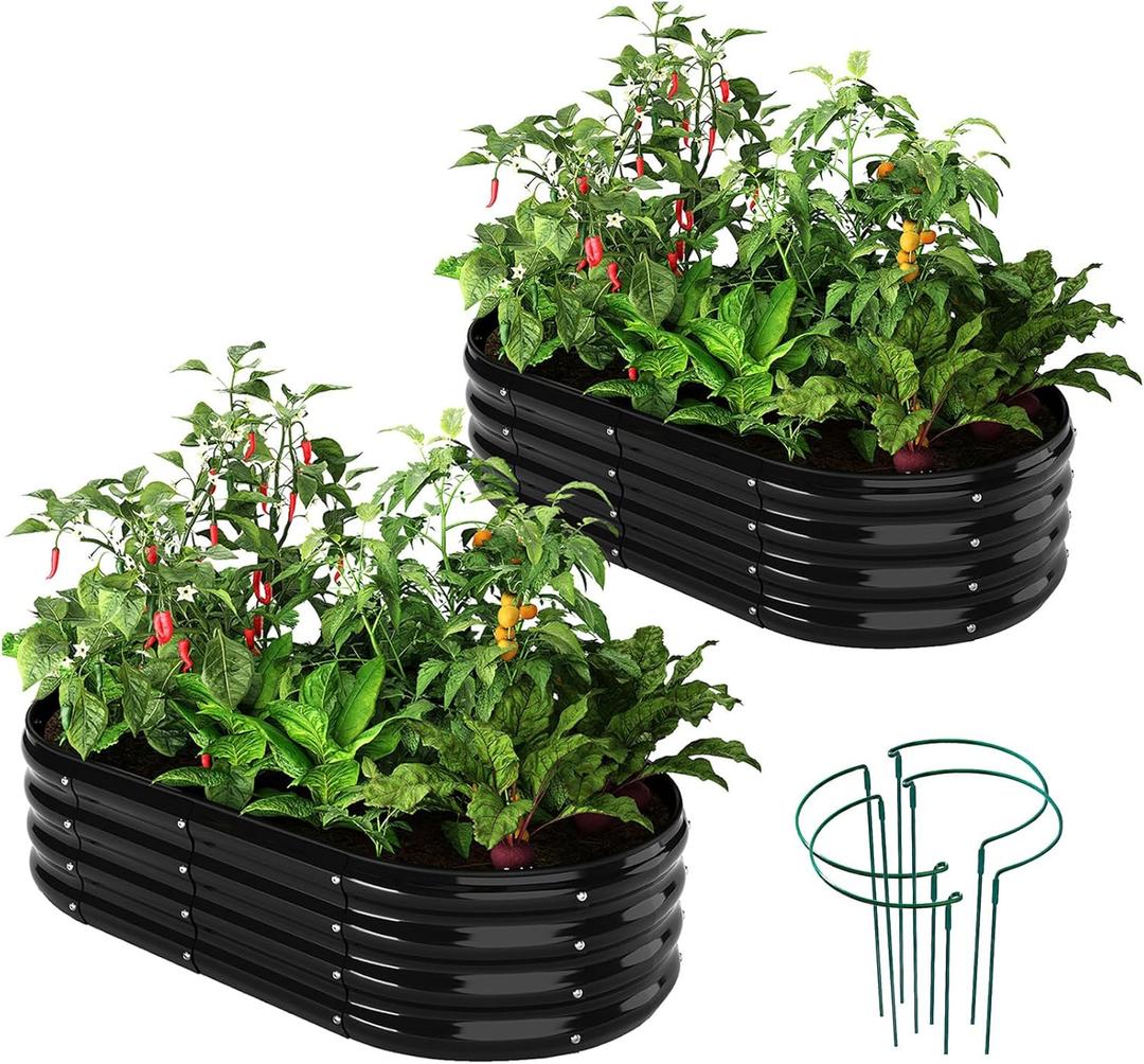 Galvanized Metal Planter Raised Garden Bed Kit for Gardening Outdoor4x2x1ft 2 Planter Grow Garden Box Raised Flower BedLong Vegetable Clearance Herb Raised Garden Beds for Gardening Black