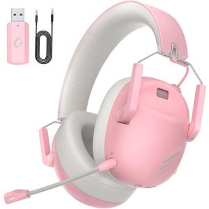 Wireless Gaming Headset for PS5, PS4, PC, NES, Bluetooth 5.3 Gaming Headsets Wireless with Noise Canceling Microphone, Gamer Headphones for Nintendo Switch, 50H Battery - Pink