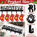 Nativity Christmas Stocking Holder for Wall with 5 Hangers Metal Christmas Stocking Wall Hanger Mantel Rack Hanging Mount Hook for Holiday Xmas Fireplace Decoration, Black(Believe)
