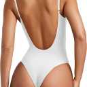 REORIA Womens Sexy Trendy Open Back V Neck Spaghetti Strap Backless Trendy Cami Bodysuit Tops (Medium, White)