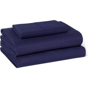 Amazon Basics Organic Cotton Sheet Set with 1-Piece Pillowcase, Navy Blue, Twin