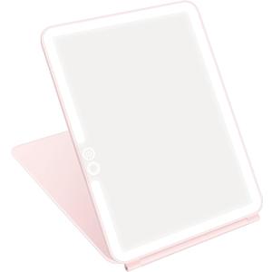deweisn Folding Travel Mirror Lighted Makeup Mirror with 72 LEDs 3 Colors Light Modes, USB Rechargable, Portable, Ultra Thin, CompactVanity Mirror with Touch Screen Dimming for Cosmetic (Pink)