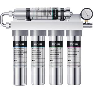 Vortopt Under Sink Water Filtration System-NSF&CEC Certified,Stainless Steel Water Filter, Real-time Pressure Gauge,0.01m Kitchen Undersink Water Filtration,Retain Beneficial Minerals,U1(5 Filters)