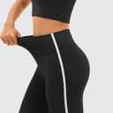 Flare Workout Leggings for Women Side Stripes - High Waisted Seamless Track Pants 31" for Yoga Gym Pilates, Black Medium