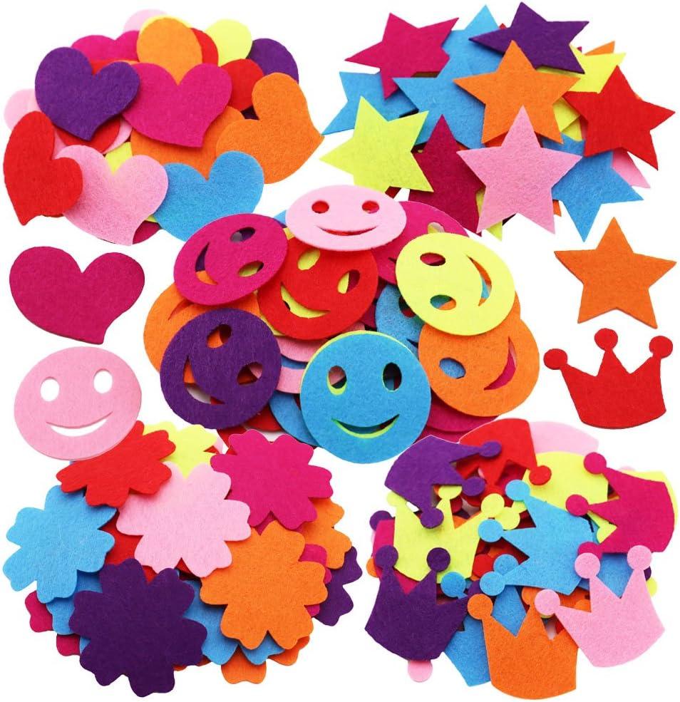 SOOKOO 5 Styles 150 PCS Assorted Color Felt Flowers for Art and Craft DIY Sewing Handcraft (Heart, Flower, Smile Face, Star, Crown)