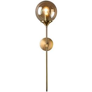 LOTREE Modern Amber Glass Ball Indoor Wall Lights Sconces Glass Globe with Gold Brass Finish Wall Lamp Fixtures for Bedroom Bedside(Amber)