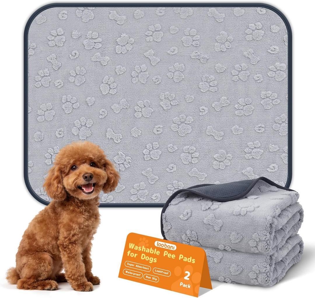LOOBANI Washable Puppy Pads 36"x24",2 Packs Fast Absorbent Washable Pee Pads for Dogs, Non-Slip & Waterproof Pet Whelping Pads, Reusable Dog Mat for Floor Crate, Bed, Incontinence, Housebreak (Grey Dog Element)