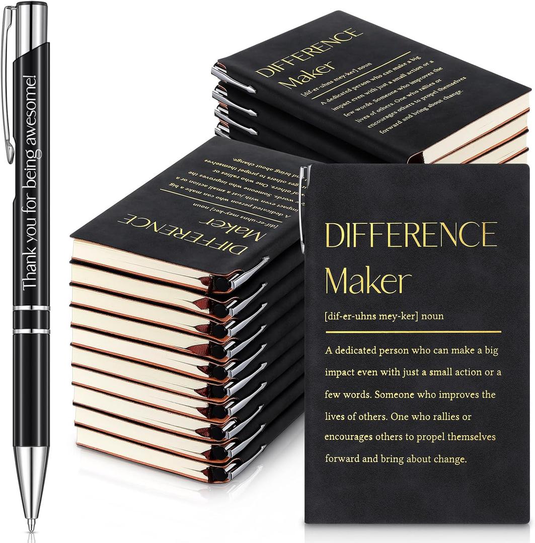 Colarr 40 Pcs Christmas Employee Appreciation Gifts Bulk Inspirational Notebook A6 PU Leather Journal Motivational Pen Thank You Gift for Staff Team Coworker Teacher(Black,Difference Maker)