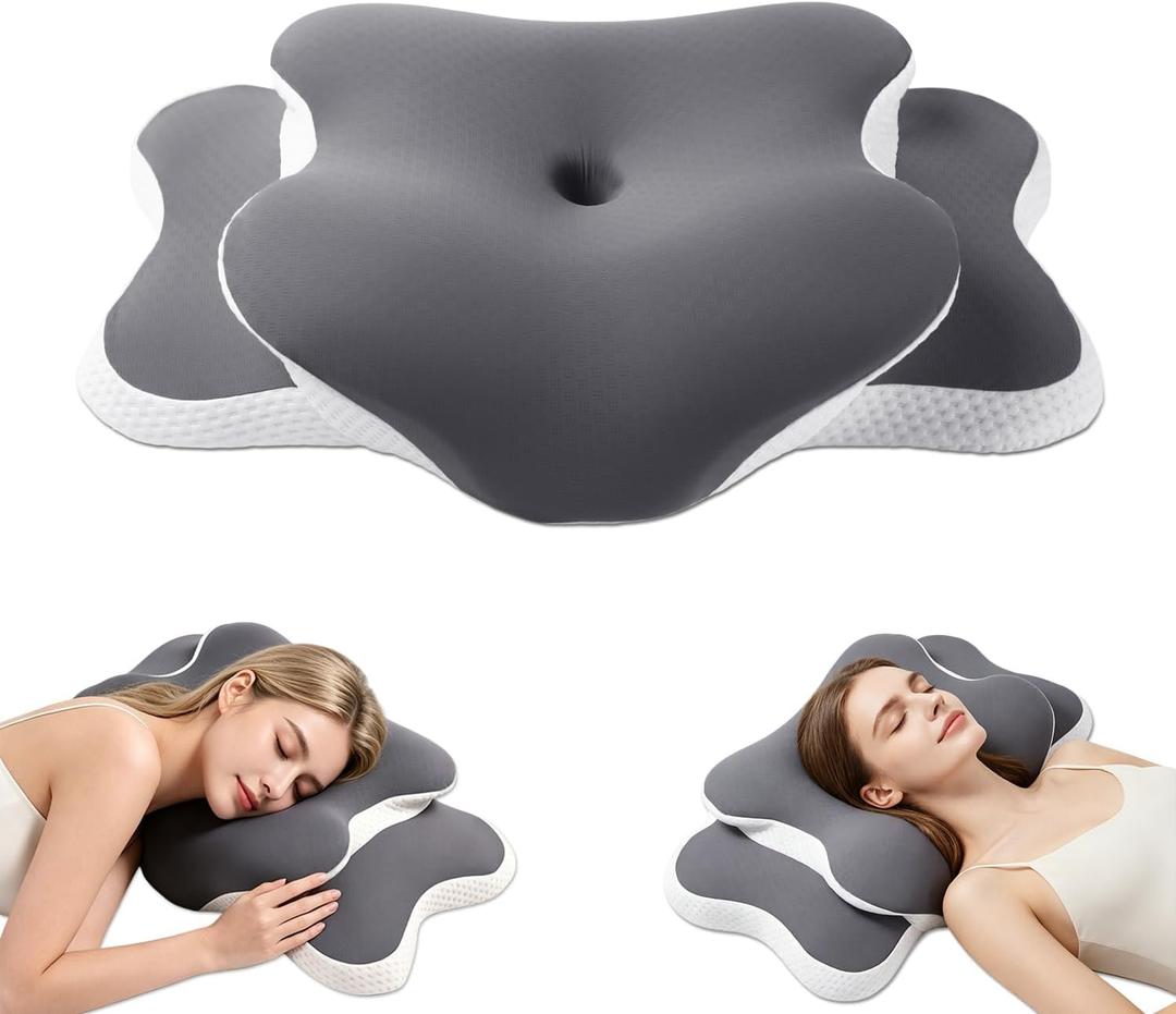Ergo Pillow for Sleep Apnea, Neck Pain, and Snoring Relief | Cervical Neck Pillow for Neck Pain Relief & Side Sleeper | Orthopedic Memory Foam with Ergonomic Neck Support, Gray, Standard