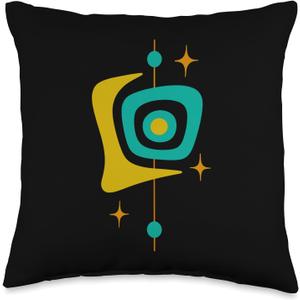 Mid Century Modern Atomic Boomerang Design Throw Pillow (16x16)