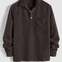 ZAFUL Men's Corduroy Shirts Solid Color 2025 Fall Half Button Long Sleeves Polo Shirt Casual Work Collared Shirt with Pocket (M)