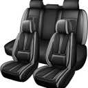 Seat Covers Full Set,Nappa Leather Car Seat Covers for Front and Back,Waterproof Universal Fit Car Seat Cushion,Automotive Seat Protector for Most Sedans SUV Pick-Up Truck Sedans，Black&Grey