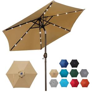 Blissun 7.5 ft Solar Umbrella, 18 LED Lighted Patio Umbrella, Table Market Umbrella, Color: Tan