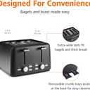 Amazon Basics 4 Slice Toaster, 7 Browning Settings, Extra Wide Slots for Bagels and Specialty Breads, Removable Crumb Tray, Cancel/Defrost/Bagel Buttons, 1500W, Black & Silver