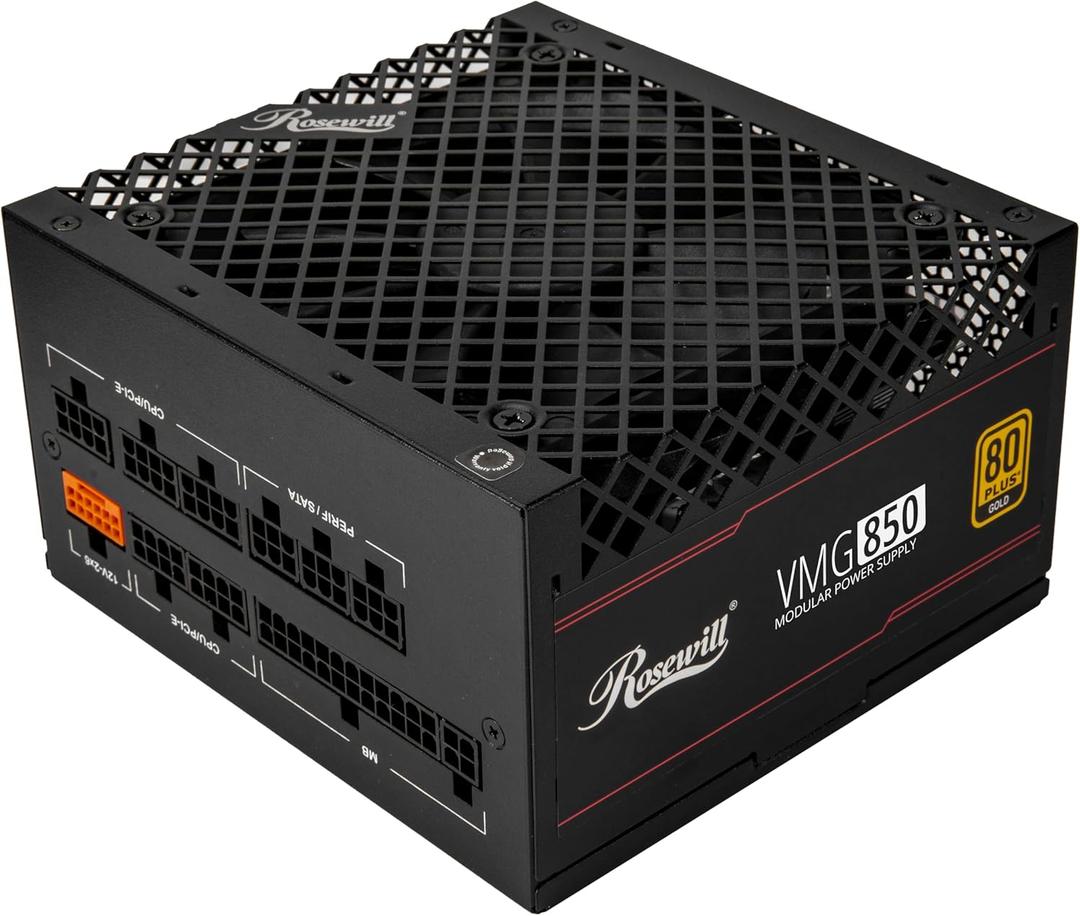Rosewill VMG 850W 80+ Gold, ATX 3.0 & 3.1 Compatible, Full Modular Low-Noise Power Supply, PCIe 5.1 12V-2x6 Connector, 100% Japanese Electrolytic Capacitor, 120mm FDB Silent Fan