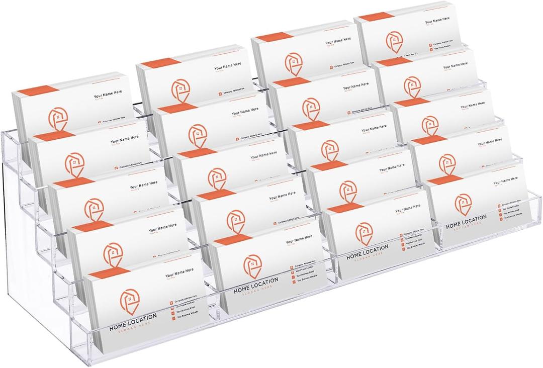 Geetery 20 Slots Acrylic Business Card Holder for Desk Multi Business Card Stand Vertical Clear Plastic Multiple Cards Display Stand Rack for Office Supplies Home School Brochure File Table Recipe