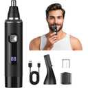 LED Display Ear and Nose Hair Trimmer Clipper for Men Women, 2025 Rechargeable 2 in 1 Professional Painless Eyebrow & Facial Hair Trimmer with Powerful Motor and Dual-Edge Blades Easy Cleansing (Black)