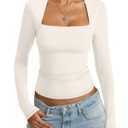 Womens Double Lined Long Sleeve Tops Sexy Square Neck Shirt Going Out Tops Fitted Y2K Fashion Fall Tees 2026 S