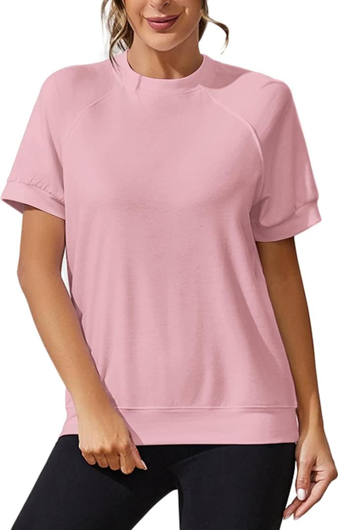 T Shirts for Women Summer Women's Tops Short Sleeve Sweatshirts Casual Basic Tee (Pink, L)