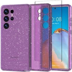 ACKETBOX for Samsung Galaxy S25 Ultra Case,Glitter Clear Case S25 Ultra,Shockproof Bumper Protective Phone Cover, Designed for Samsung S25 Ultra 5G 6.8"(Purple Bling)