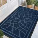 DEXI Front Door Mat Outside Entrance, Heavy Duty Non Slip Low Profile Doormat for Entryway, Trap Dirt and Moisture Welcome Mats, Easy Clean, Patio, Garage, 6x4, Blue