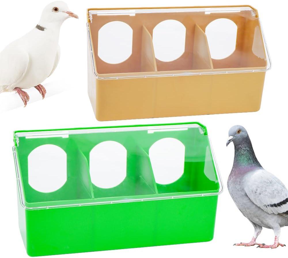 2 Pack Pigeon Plastic Feeder Bird Slot Feeder Dove Food Feeding Hanging Box for Poultry Pigeon Parrot Budgie Parakeet Cage (Three Holes)