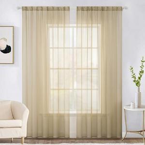 MIULEE 2 Panels Solid Color Sheer Window Curtains Elegant Window Voile Panels/Drapes/Treatment for Bedroom Living Room (54X96 Inches Beige)
