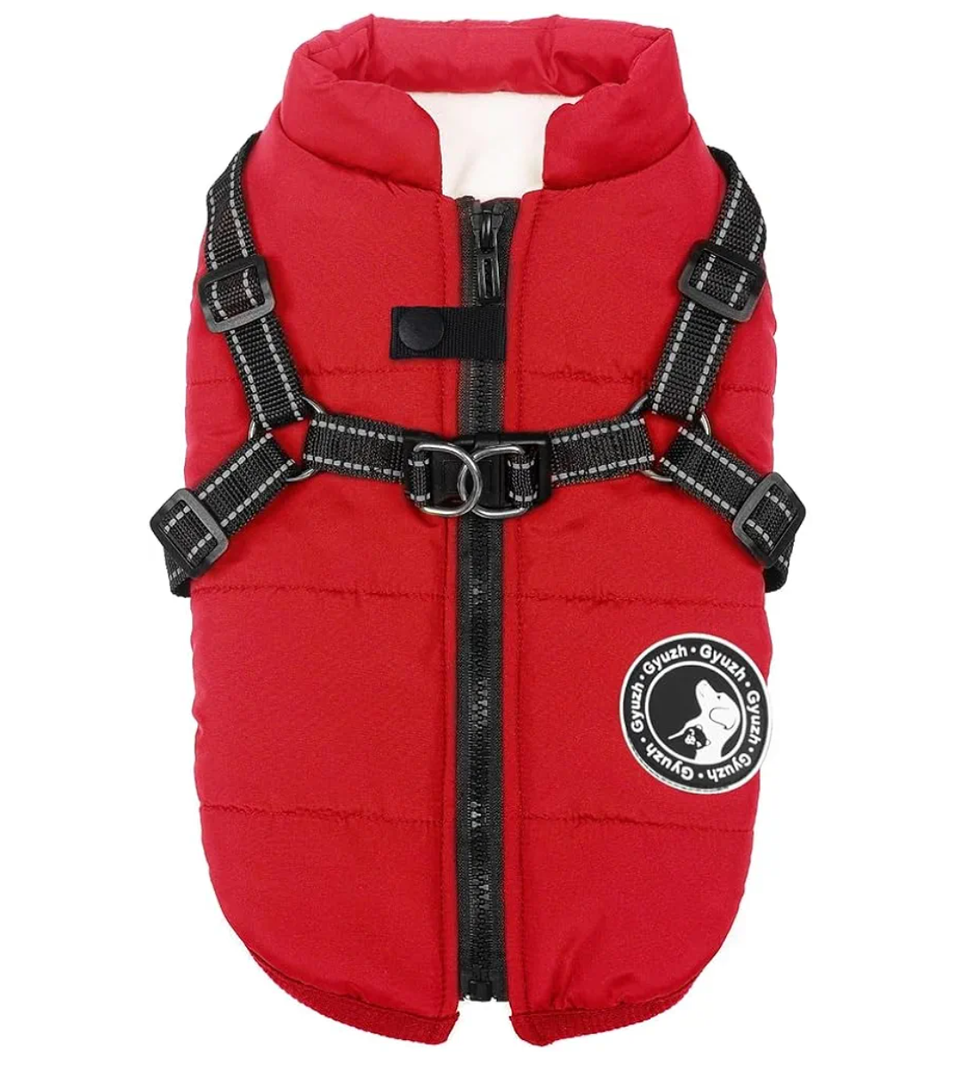 Dog Winter Coat with Harness Builtin | Waterproof Dog Jacket with Zipper & Fleece Lining | Reflective Cold Weather Coat for Medium Dogs