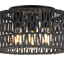 Rattan Ceiling Light Fixture, 3-Light Bohemian Modern Woven Ceiling Light, Black Boho Flush Mount Ceiling Light for Bedroom Living Room Dining Room, Bulb Not Included