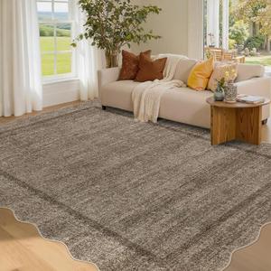 GarveeHome Scalloped Living Room Rug 5x7 Area Rug Washable Area Rug for Bedroom Modern Traditional Kids Rug Non Slip Throw Rugs Soft Low Pile Stain Resistant Carpet for Dining Room 5 ft x7 ft Taupe