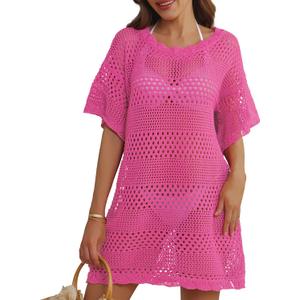2 x Women Swimsuit Coverup Crochet Bathing Suit Beach Cover Ups Summer Knit Bikini Beachwear Pullover 2025 Swimwear Dress (Purple, M)