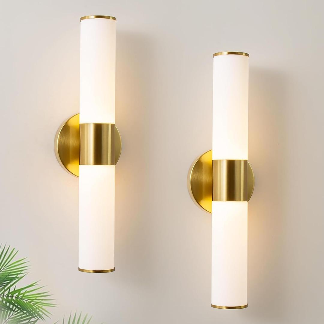 KSRYSZCQ Gold Wall Sconces Set of 2 Modern Indoor Dimmable Hardwired Wall Light with Acrylic Lampshade 18W Led Wall Lights for Bathroom Living Room Bedroom Hallway